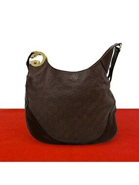 Gucci Guccissima Leather Logo Shoulder Bag Crossbody Pochette Cross Brown